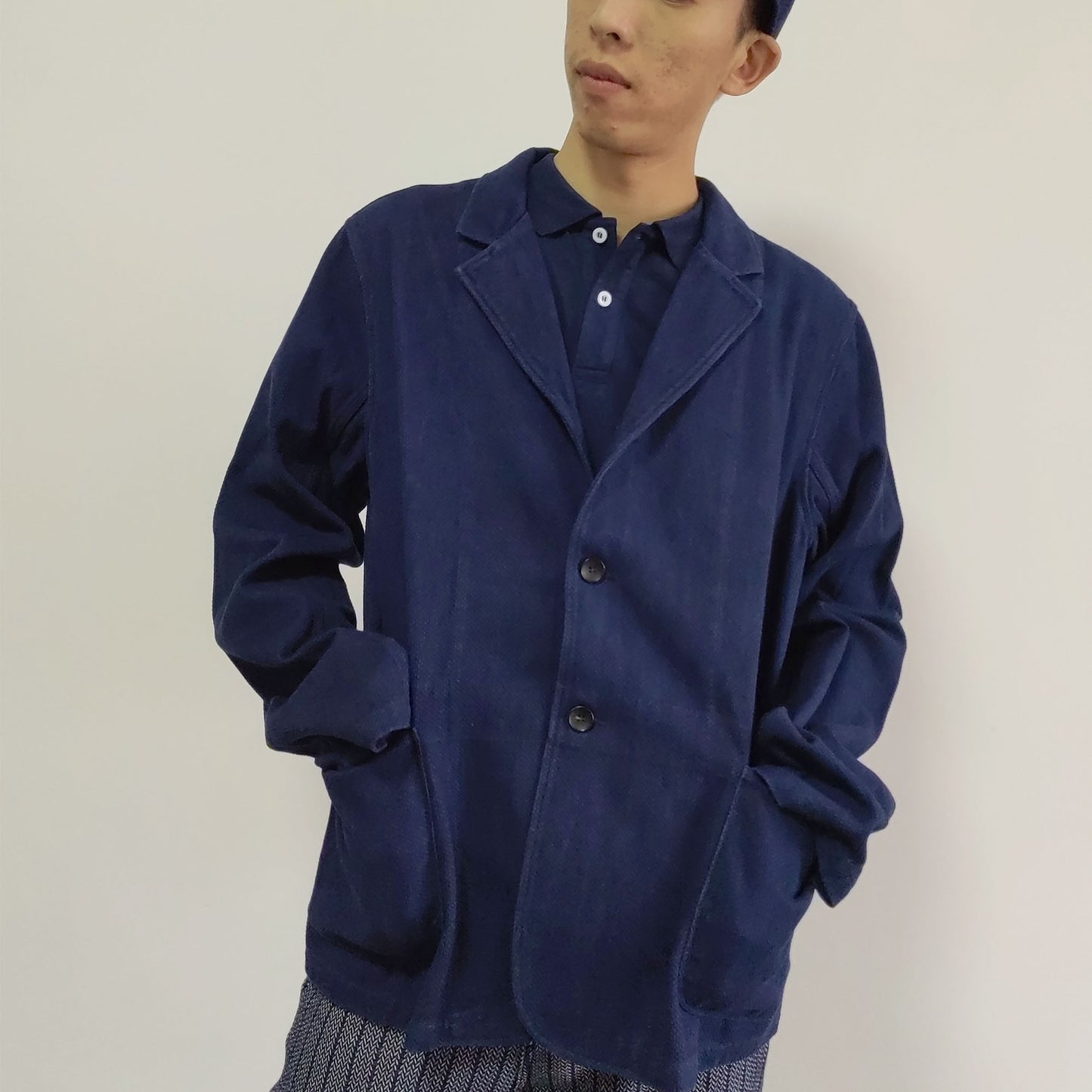 Indigo Blue Sashiko suit Plant dye blue suit jacket Spring Blazer workwear blue suit jacket men Classic blazer loose fit jacket custom made