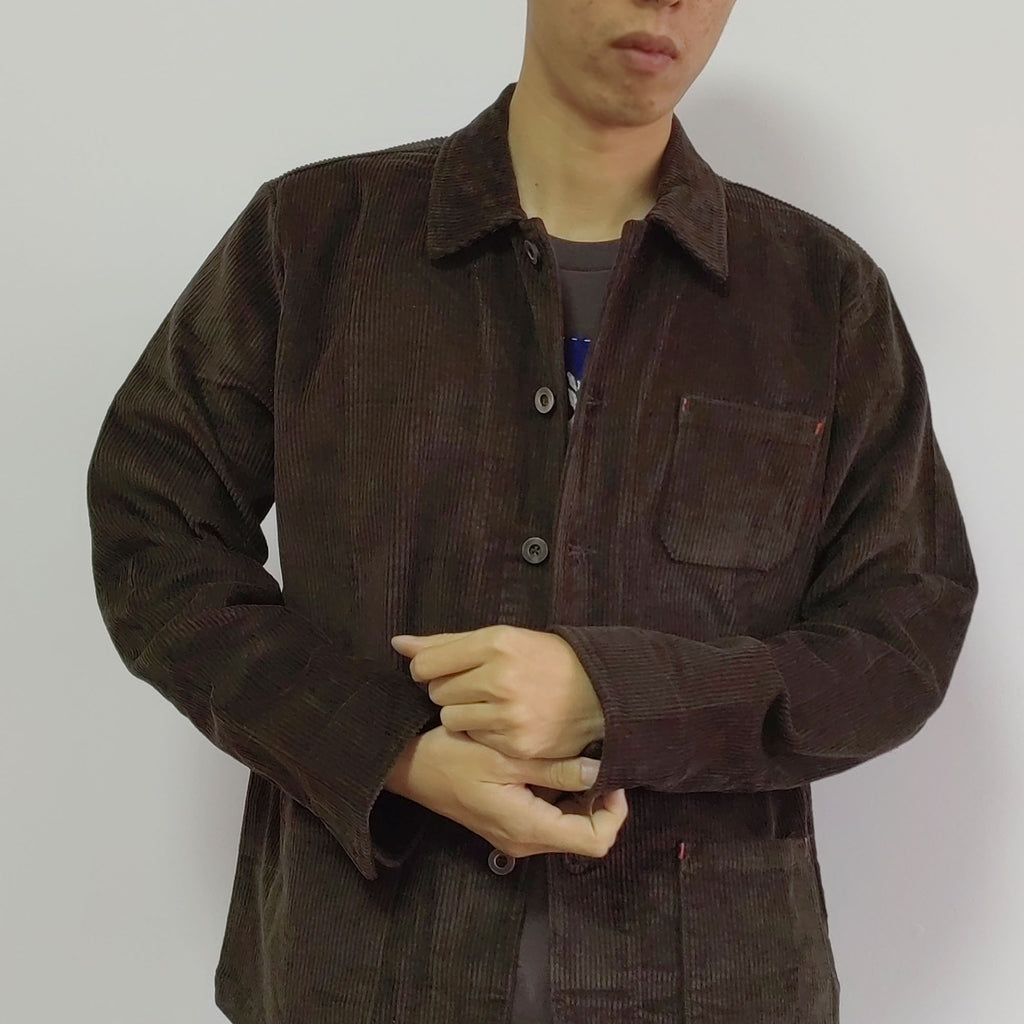 Brown corduroy shirt retro style French work wear light weight corduroy spring/autumn jacket
