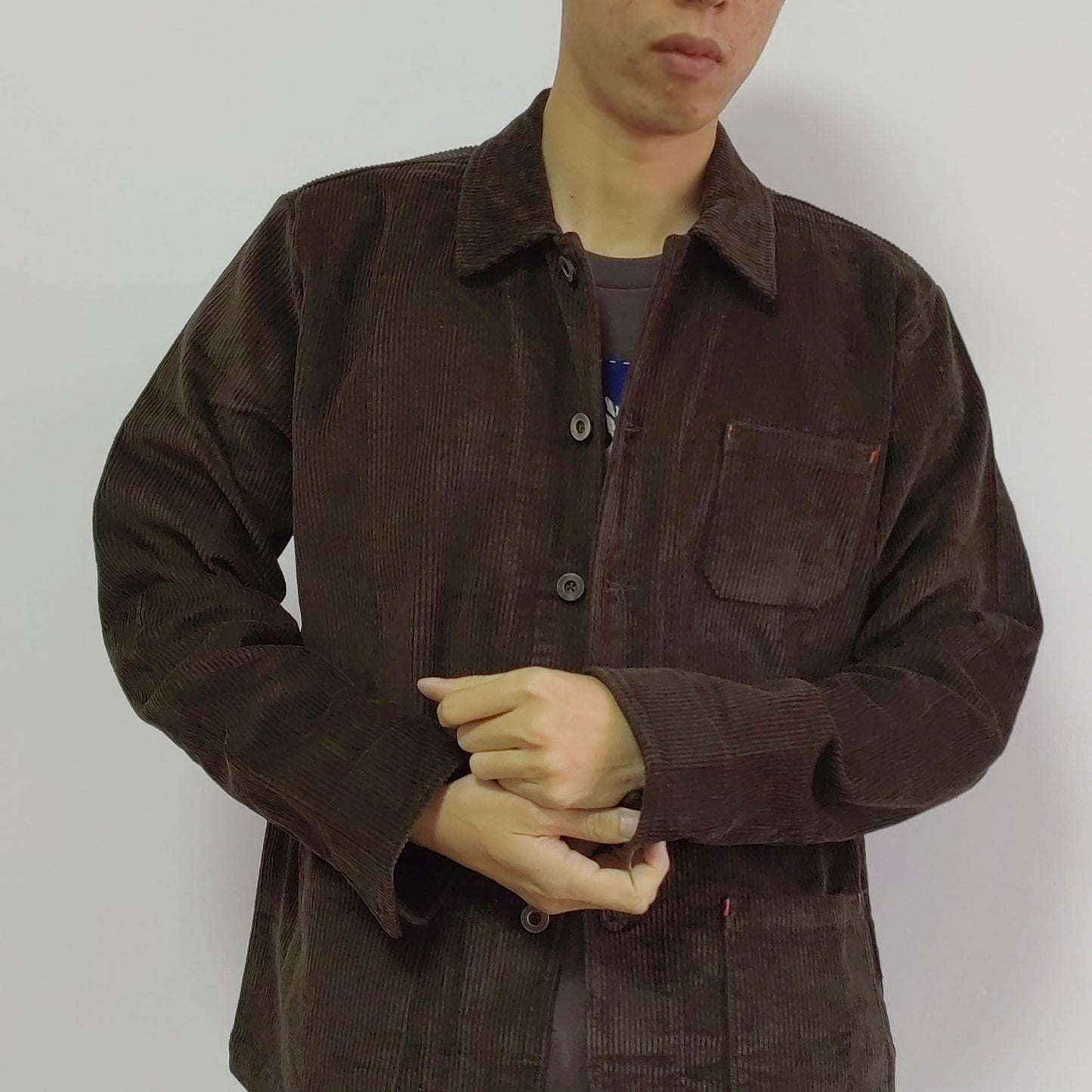 Brown corduroy shirt retro style French work wear light weight corduroy spring/autumn jacket