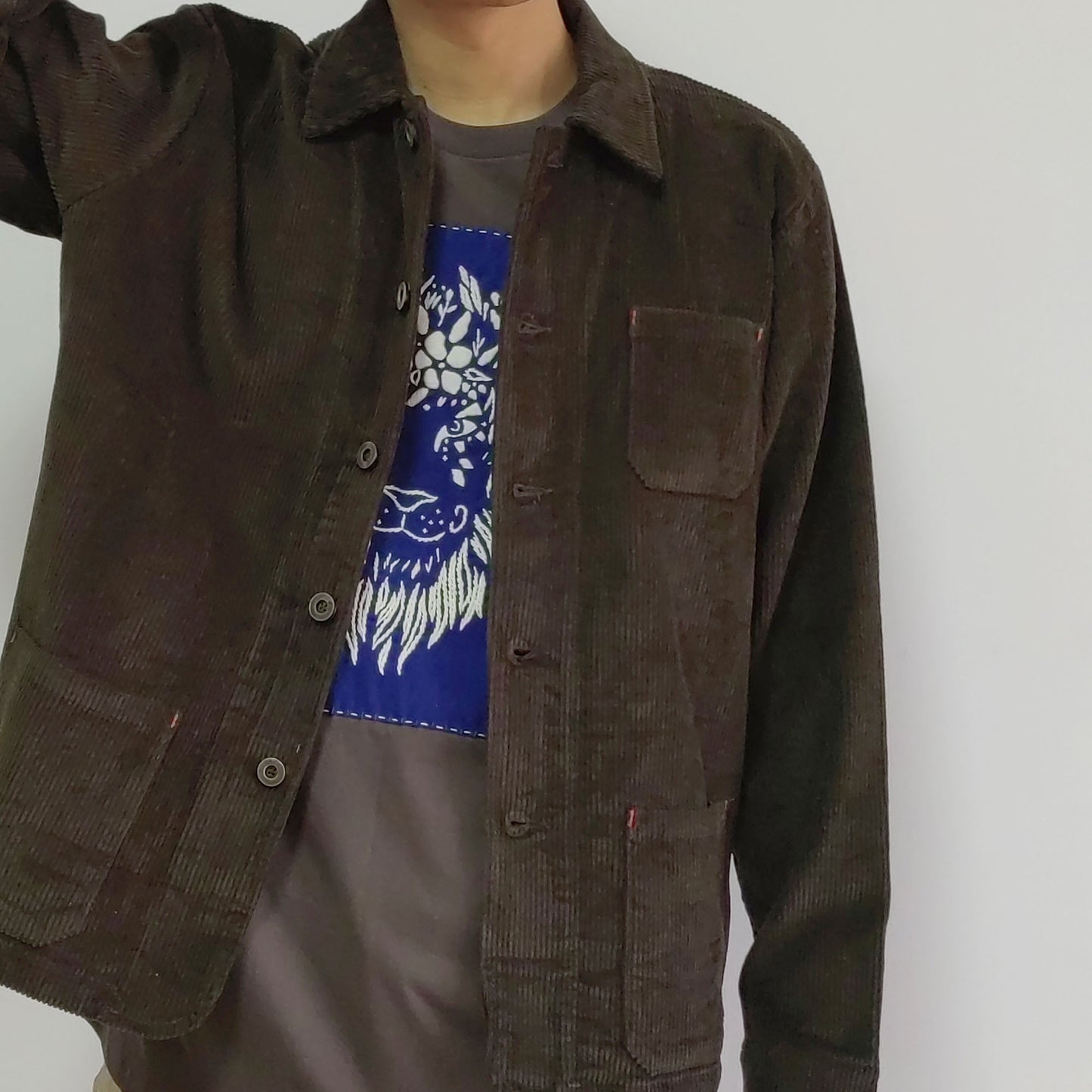 Brown corduroy shirt retro style French work wear light weight corduroy spring/autumn jacket
