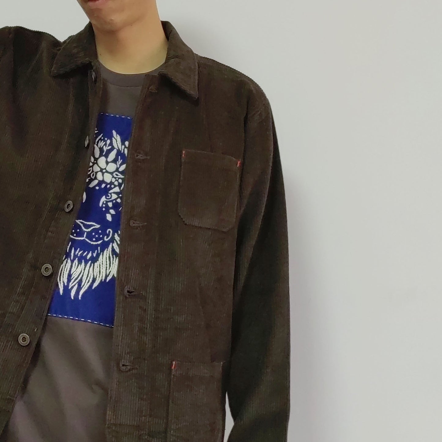 Brown corduroy shirt retro style French work wear light weight corduroy spring/autumn jacket