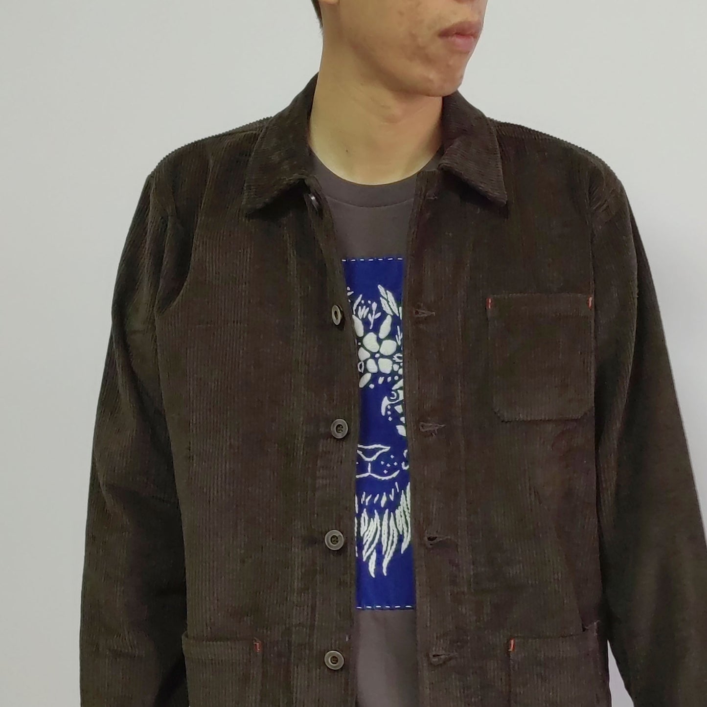 Brown corduroy shirt retro style French work wear light weight corduroy spring/autumn jacket