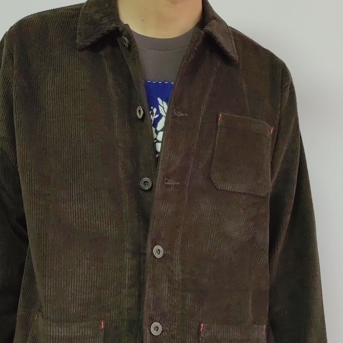 Brown corduroy shirt retro style French work wear light weight corduroy spring/autumn jacket