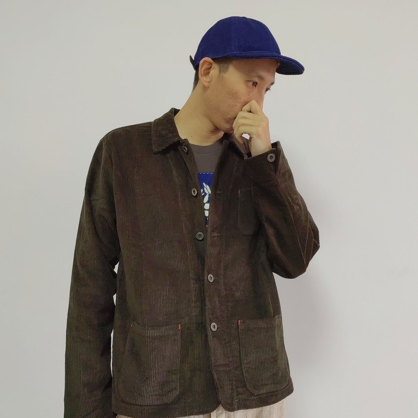 Brown corduroy shirt retro style French work wear light weight corduroy spring/autumn jacket