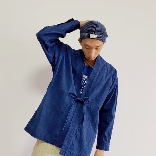 Indigo Blue Top Noragi Jacket Kimono Shirt Traditional Kimono Plant Dyed Cotton Fabric Unisex Neza Studio Japanese Noragi Top Kimono Shirt