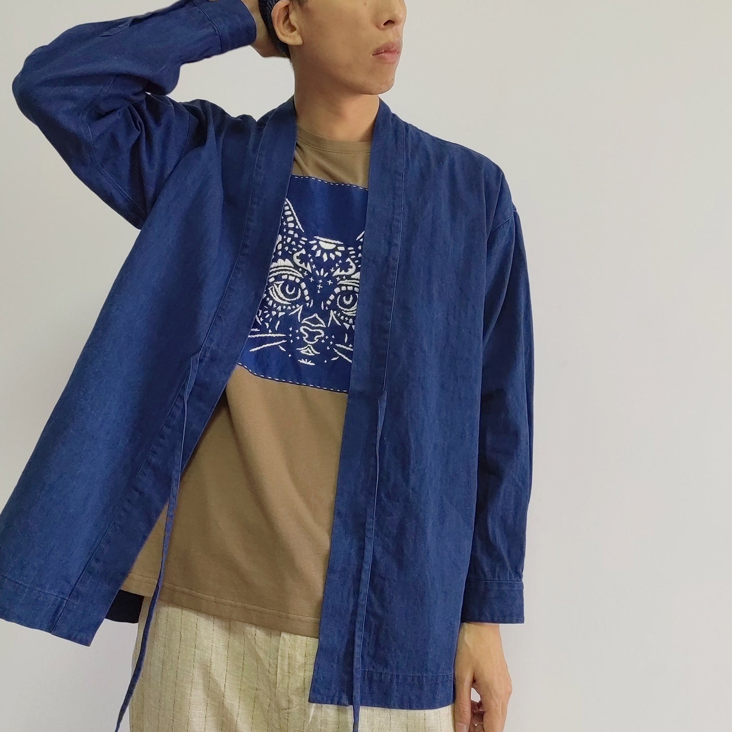 Indigo Blue Top Noragi Jacket Kimono Shirt Traditional Kimono Plant Dyed Cotton Fabric Unisex Neza Studio Japanese Noragi Top Kimono Shirt