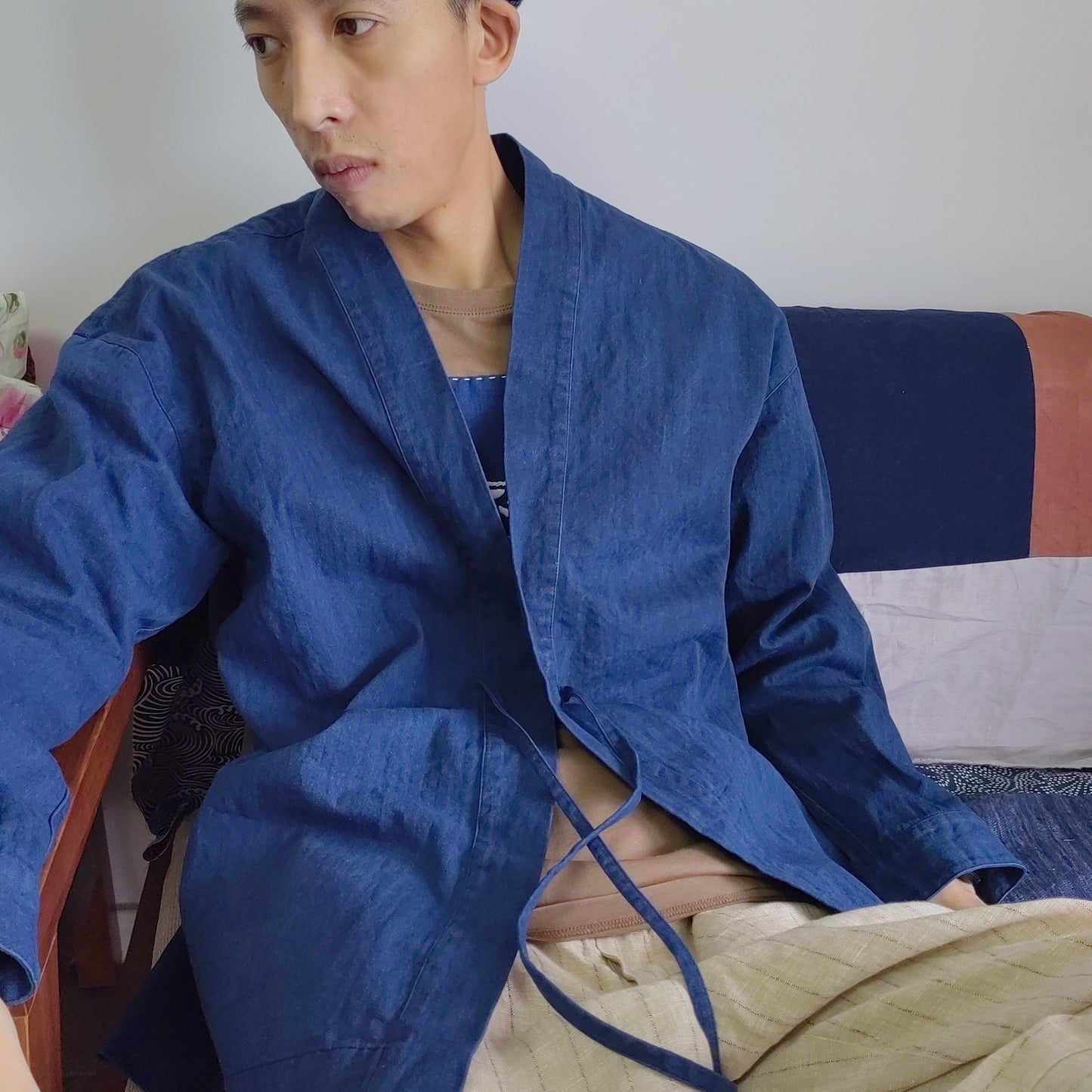 Indigo Blue Top Noragi Jacket Kimono Shirt Traditional Kimono Plant Dyed Cotton Fabric Unisex Neza Studio Japanese Noragi Top Kimono Shirt