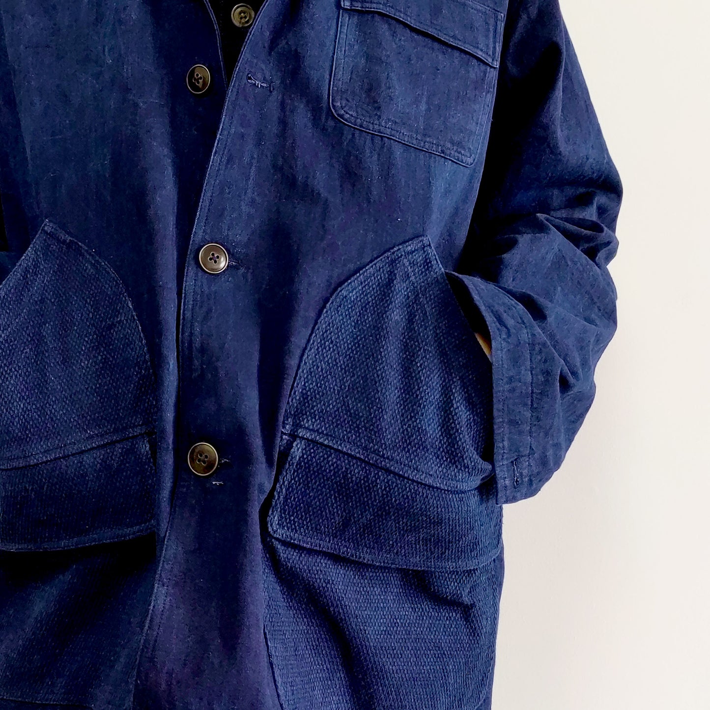 Indigo Blue Sashiko Jacket with Large pockets plant dyed indigo jacket blue coat retro workwear jacket hand dyed indigo sashiko fabric