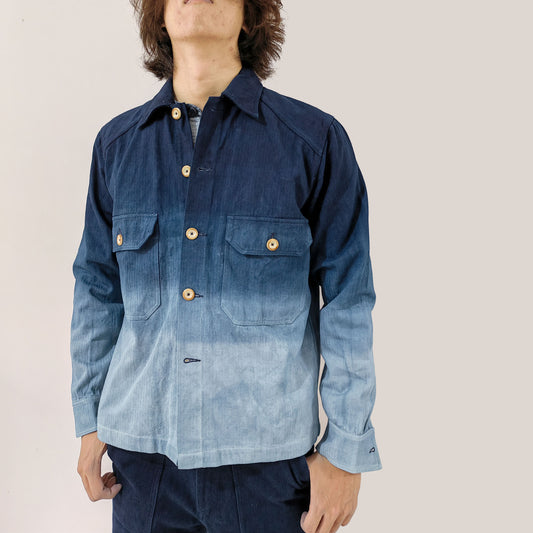 Indigo Blue Gradient Dye denim jacket chest pocket denim jacket hand dye denim jacket fitted denim jacket plant dye denim jacket