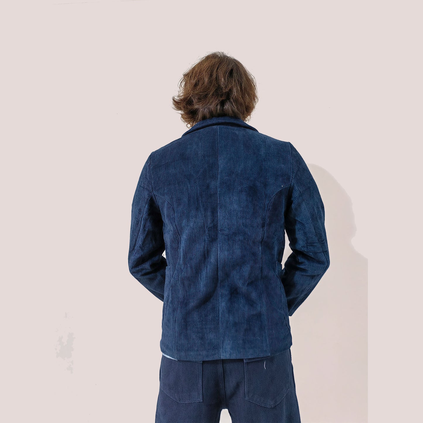Retro French Work Jacket cotton corduroy Fabric loose fitTailored Jacket Indigo Blue Hand Dye Fabric Fitted Jacket Workwear suit Neza Studio