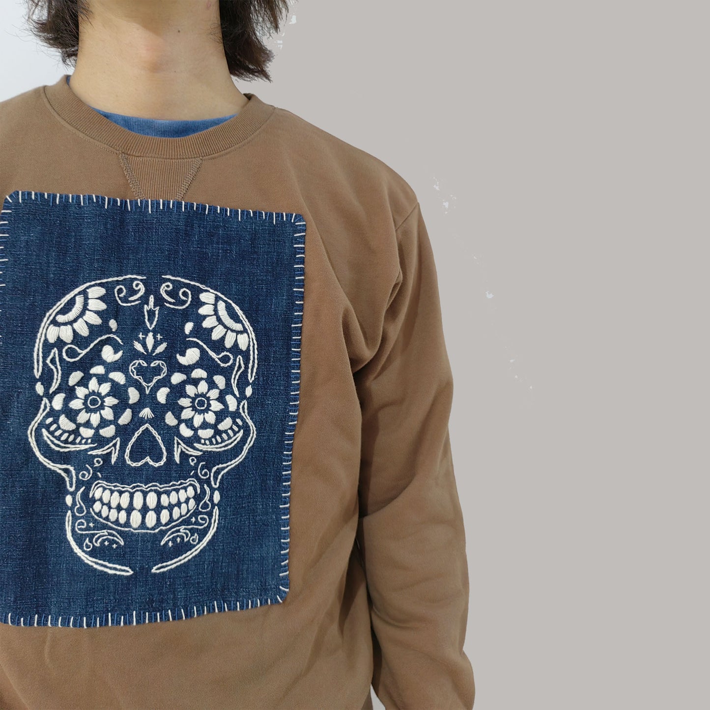 Hand Embroidery skull embroidery sweater shirt hand embroidery sweater French embroidery t shirt Tee shirt slow stitching sweater skull top