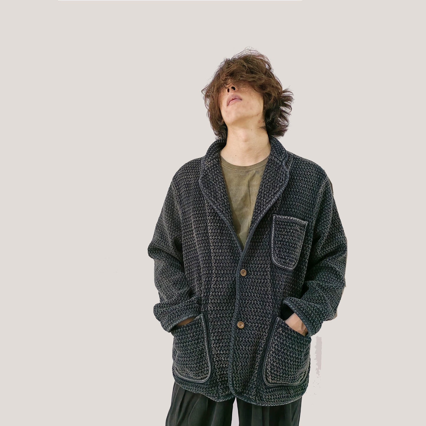 Washed black 3D texture oversized jacket baggy fit off shoulder retro jacket loose fit jacket