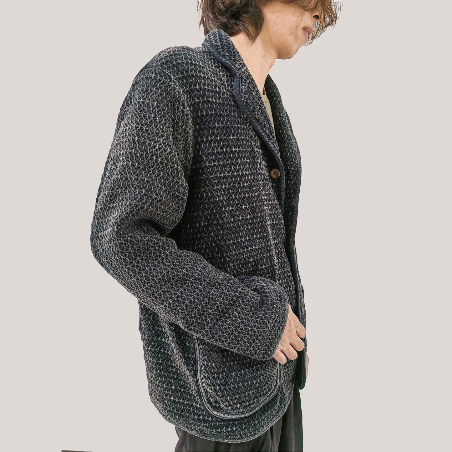 Washed black 3D texture oversized jacket baggy fit off shoulder retro jacket loose fit jacket