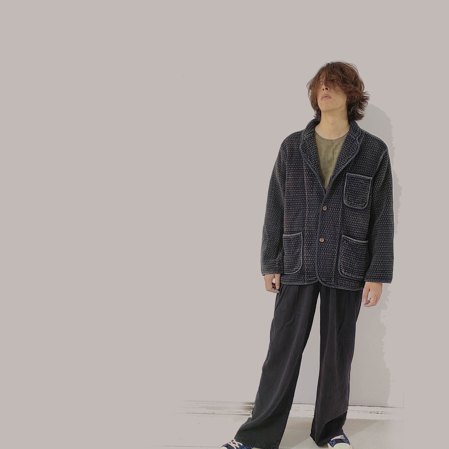 Washed black 3D texture oversized jacket baggy fit off shoulder retro jacket loose fit jacket