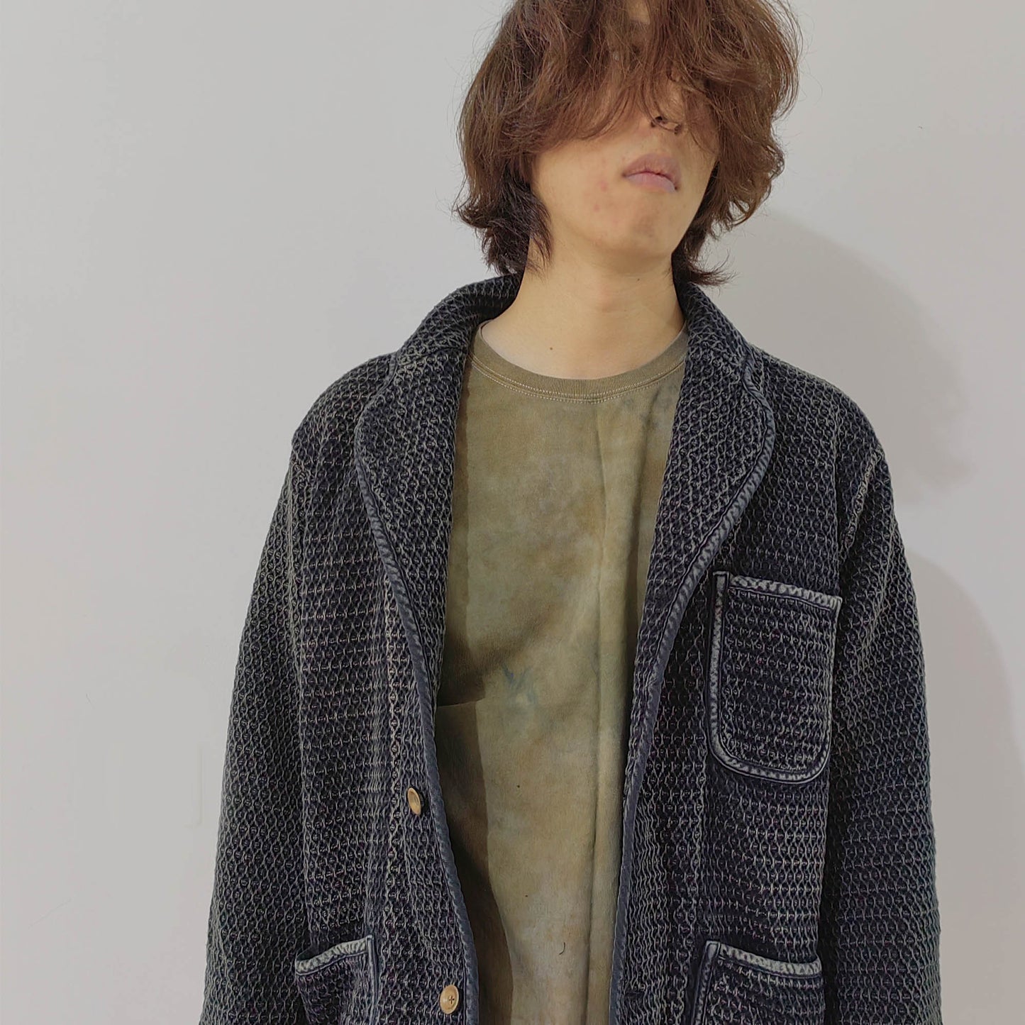 Washed black 3D texture oversized jacket baggy fit off shoulder retro jacket loose fit jacket