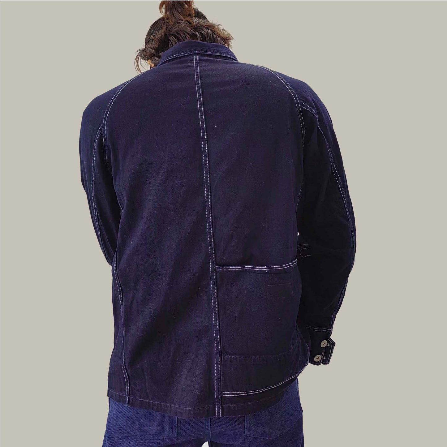 Indigo blue denim jacket Raglan sleeves denim jacket with white stitching deep blue denim jacket with pockets