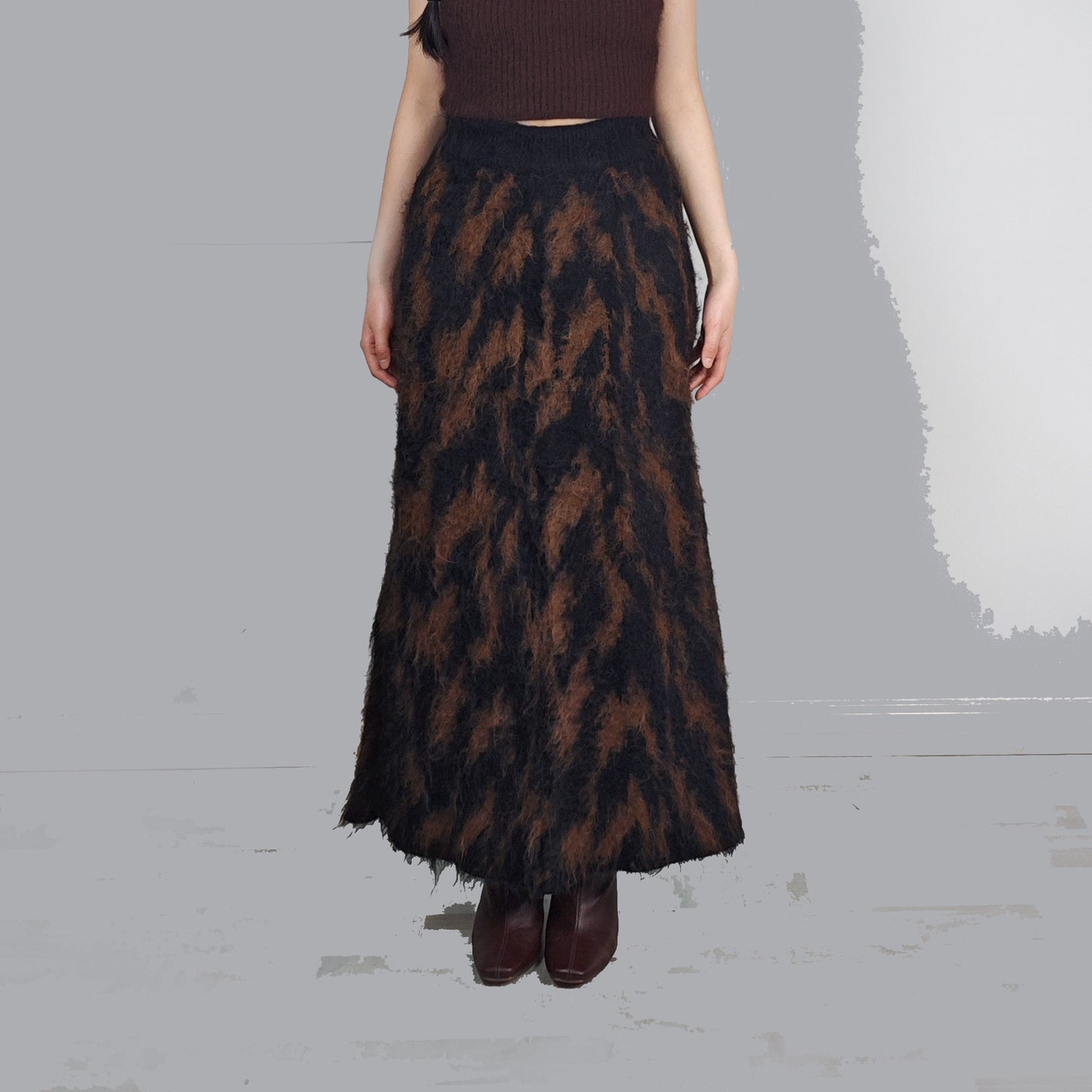 Wool mohair oversized sweater and skirt set loose fit knitted blouse over sized fit mohair blouse winter skirt dark brown Maillard style