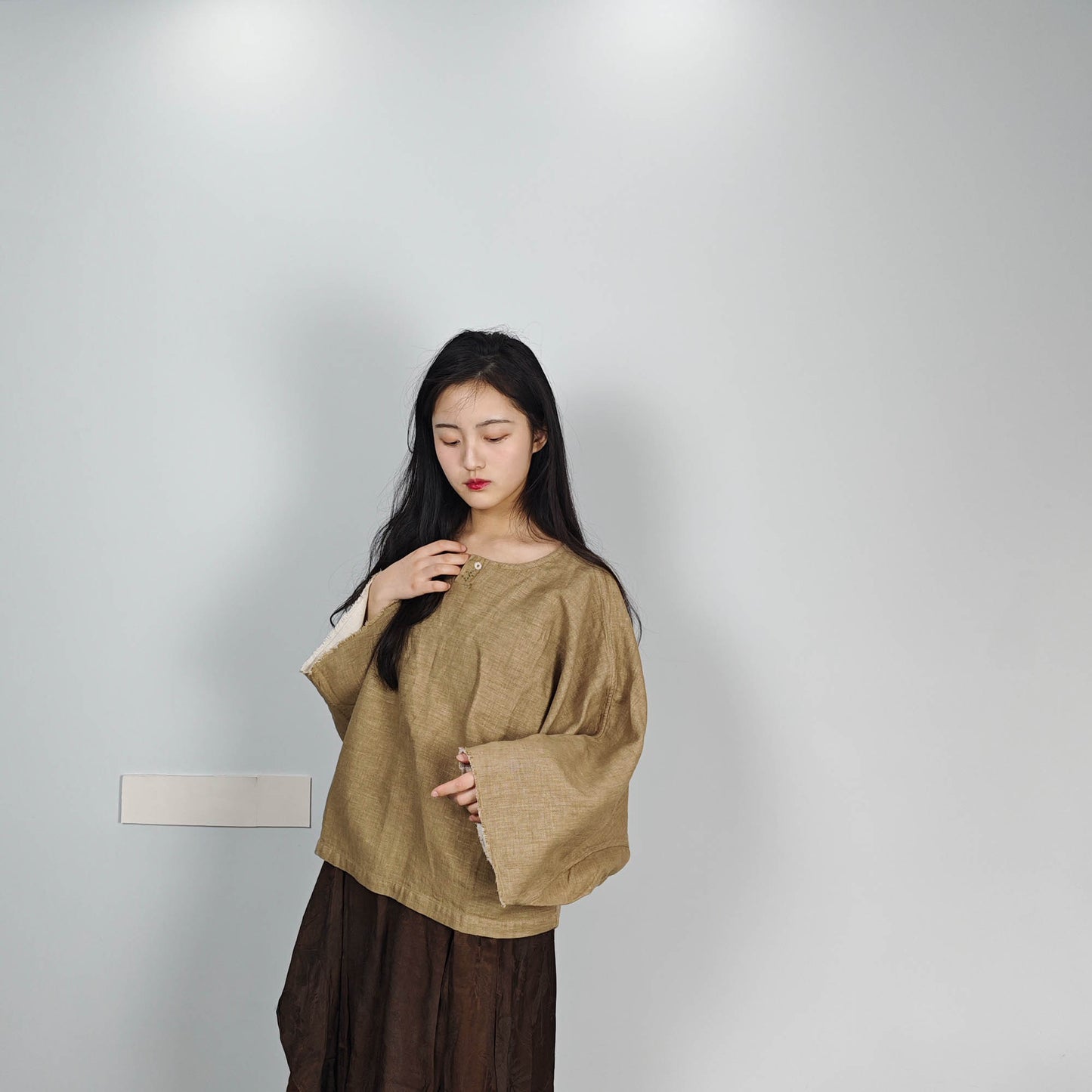 Linen top duel layer linen top with raw edge sleeves hem hand embroidery detail loose fit crop top comfy style linen top for women