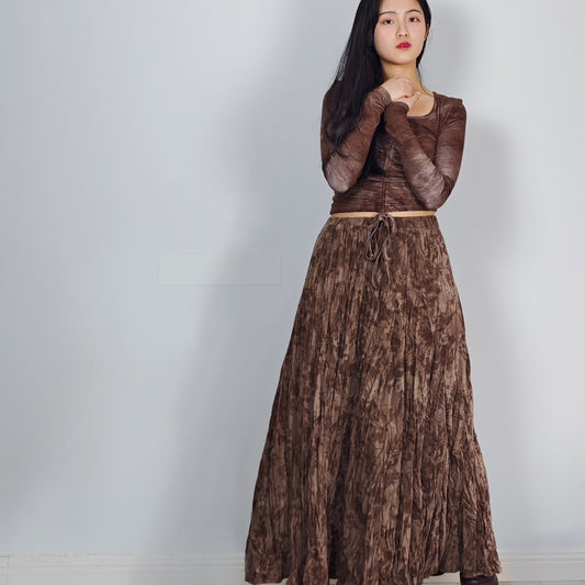 Velvet skirt Tie dye motif Brown velvet pleated skirt A line velvet skirt velour pleated skirt comfy velvet skirt brown skirt