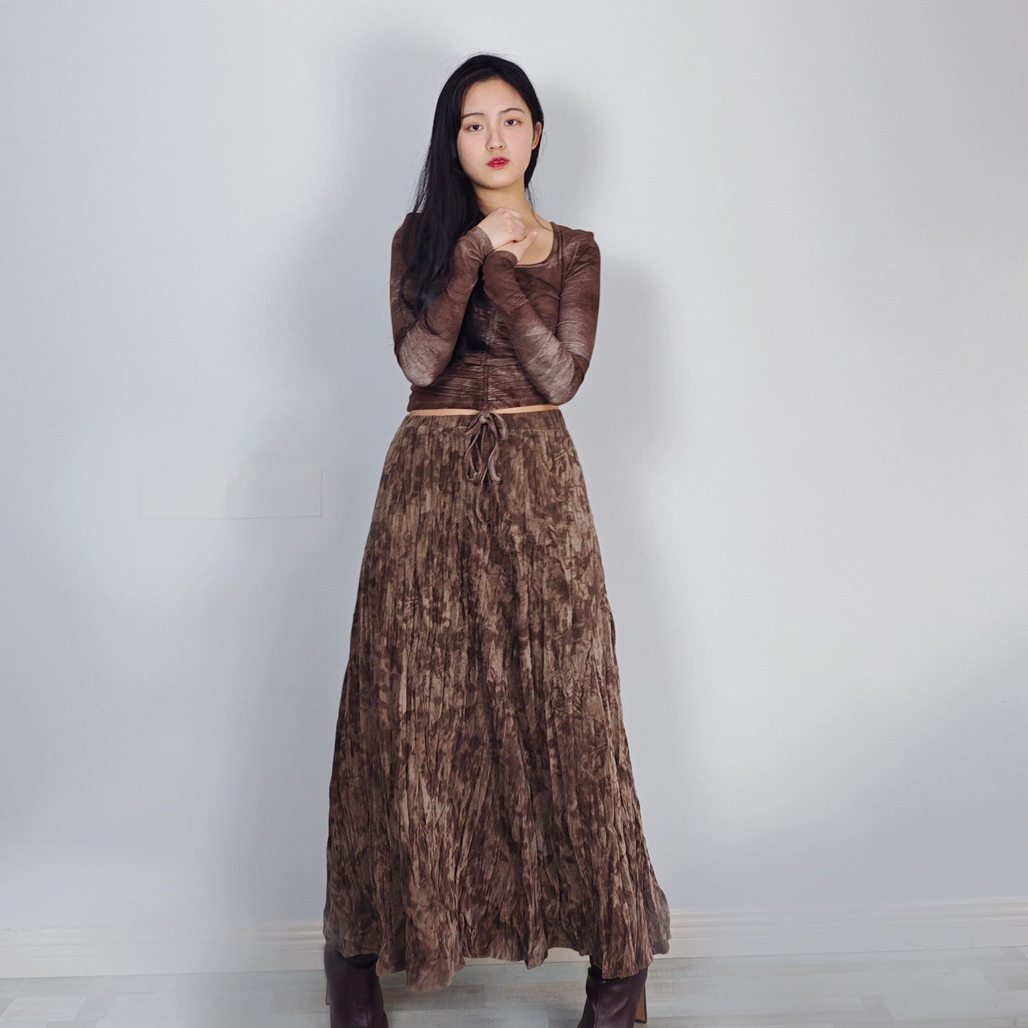 Velvet skirt Tie dye motif Brown velvet pleated skirt A line velvet skirt velour pleated skirt comfy velvet skirt brown skirt