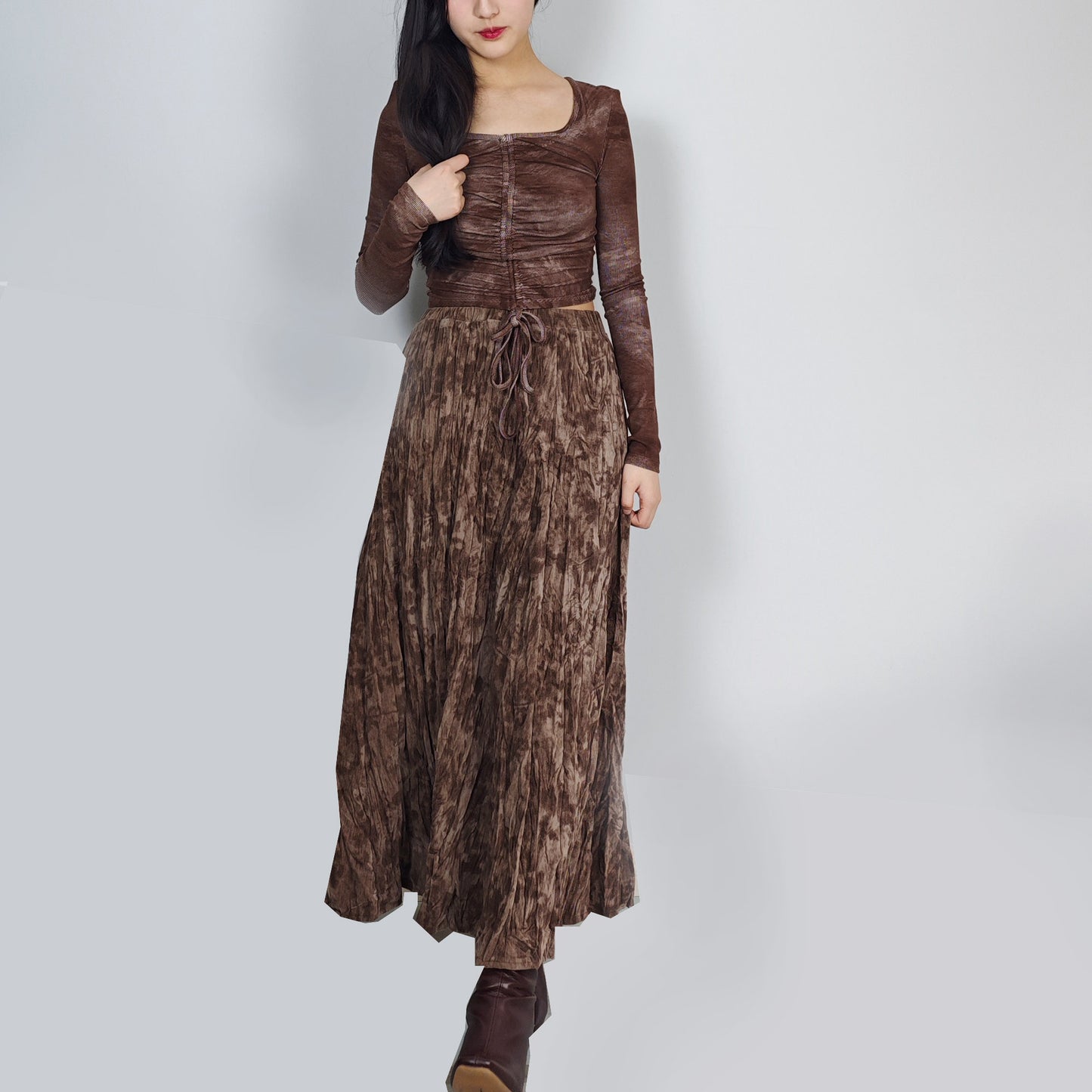 Velvet skirt Tie dye motif Brown velvet pleated skirt A line velvet skirt velour pleated skirt comfy velvet skirt brown skirt