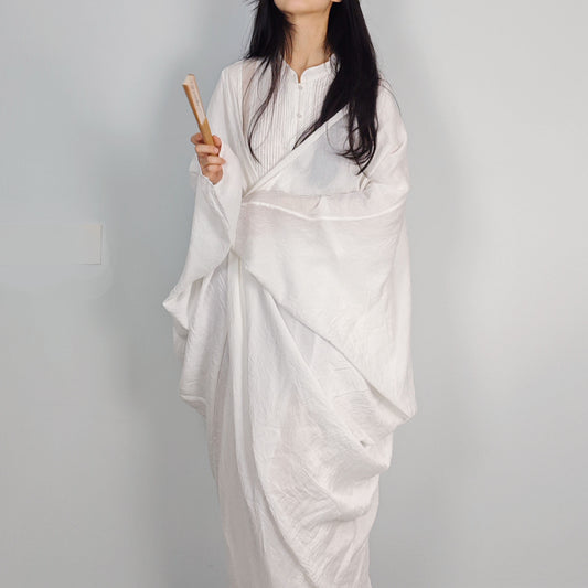 White ethereal Robe airy and flowy light weight outer cardigan tencel long cardigan kaftan style robe hanfu top layer