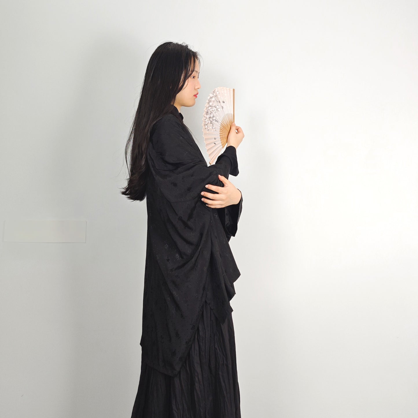 Black viscose silky hanfu cardigan black silky cardigan kimono style top layer Chinese style over coat top layer blouse black kimono