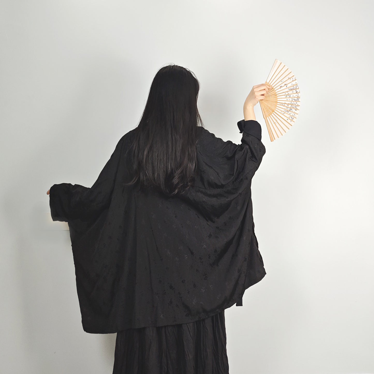 Black viscose silky hanfu cardigan black silky cardigan kimono style top layer Chinese style over coat top layer blouse black kimono