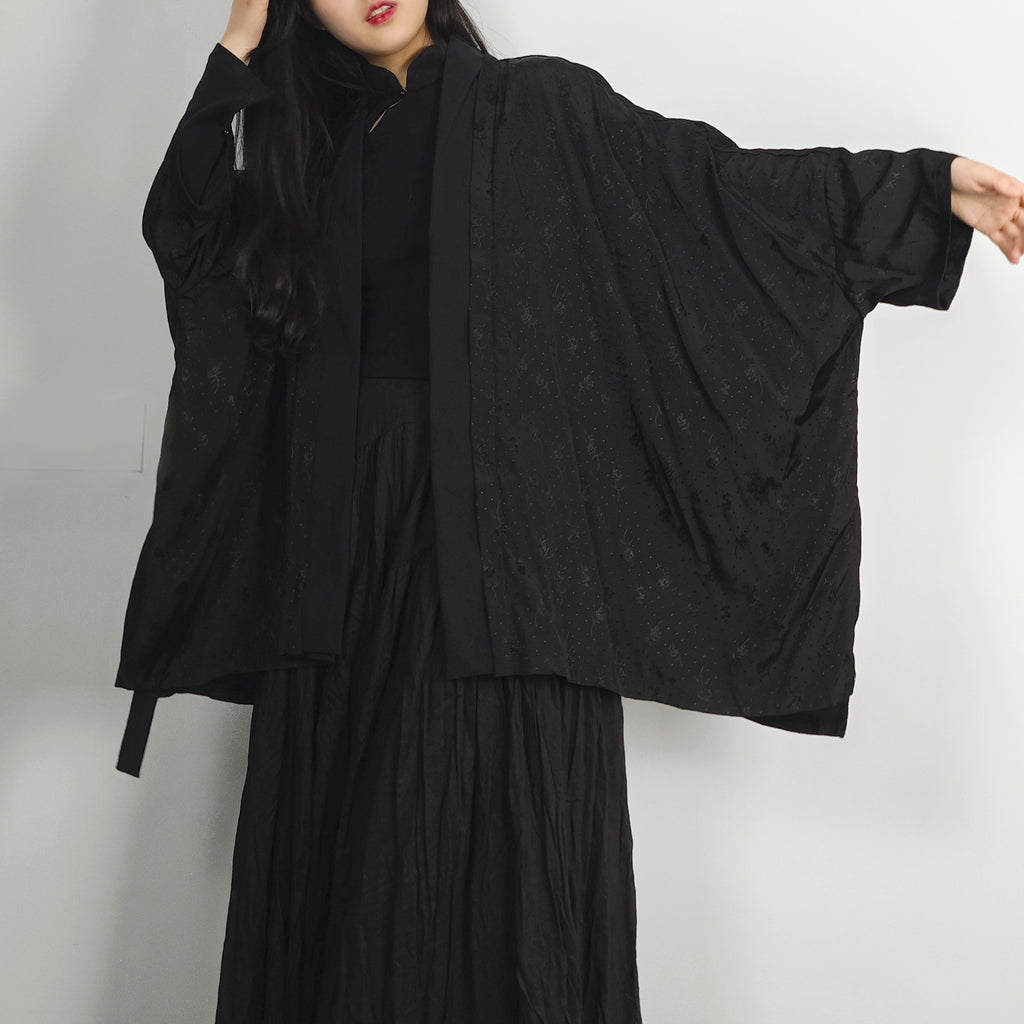 Black viscose silky hanfu cardigan black silky cardigan kimono style top layer Chinese style over coat top layer blouse black kimono