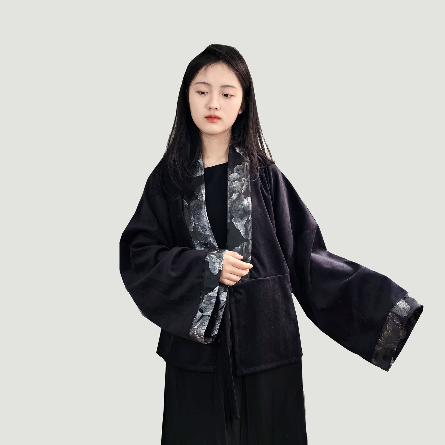 Black kimono jacket kimono top black jacket Black kimono Hanfu top hanfu jacket black kimono jacket thick hanfu jacket