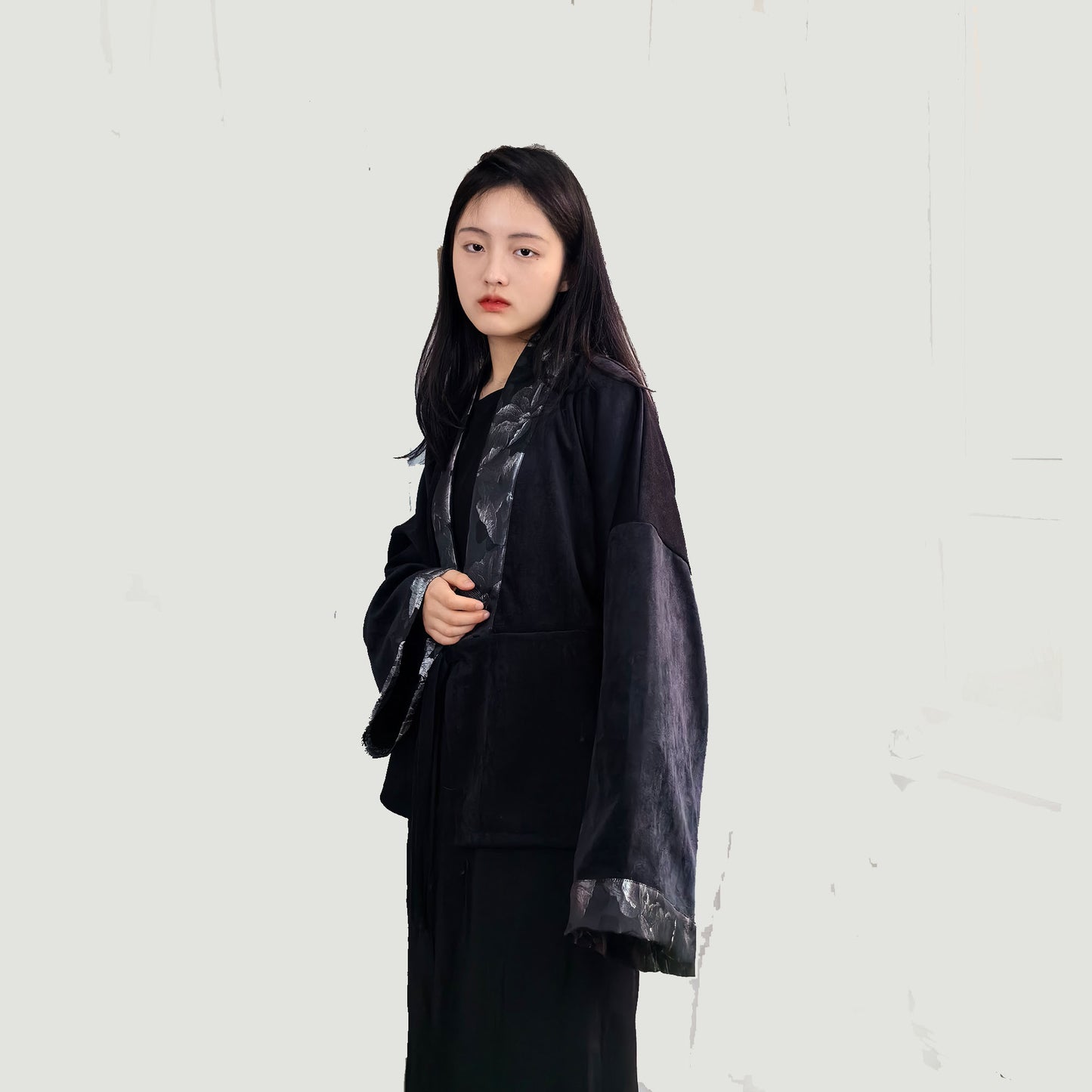 Black kimono jacket kimono top black jacket Black kimono Hanfu top hanfu jacket black kimono jacket thick hanfu jacket