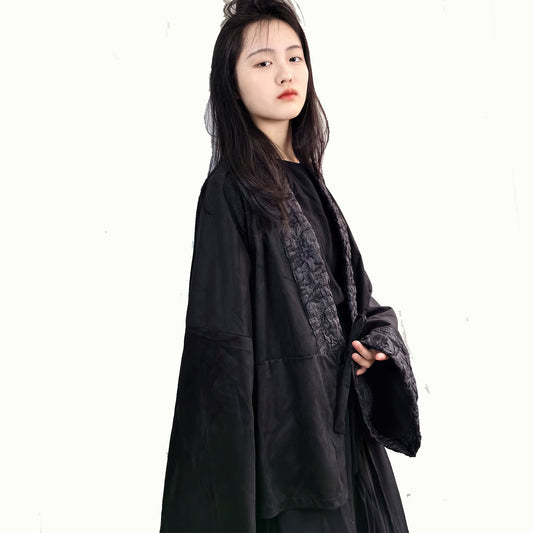 Black kimono suedette kimono top black jacket Black suedette kimono Hanfu suedette top hanfu suedette jacket black kimono jacket