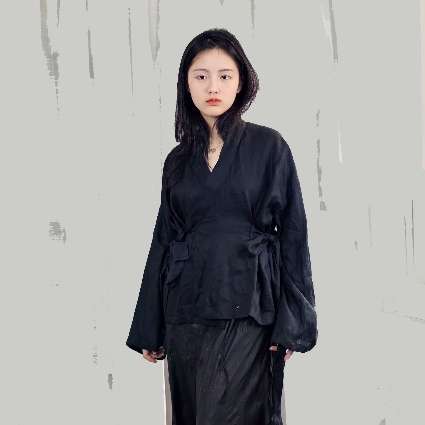 Linen blouse black linen top women's blouse with extra long ties wrap style shirt with belts linen top for women linen blouse linen shirt