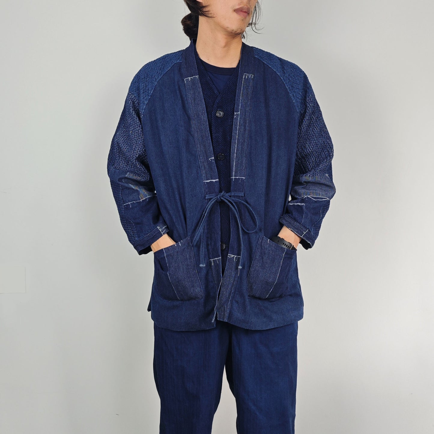 Denim Kimono Winter Denim kimono Patchwork Denim Kimono kimono with fleece winter warm Kimono men's Denim Kimono size M