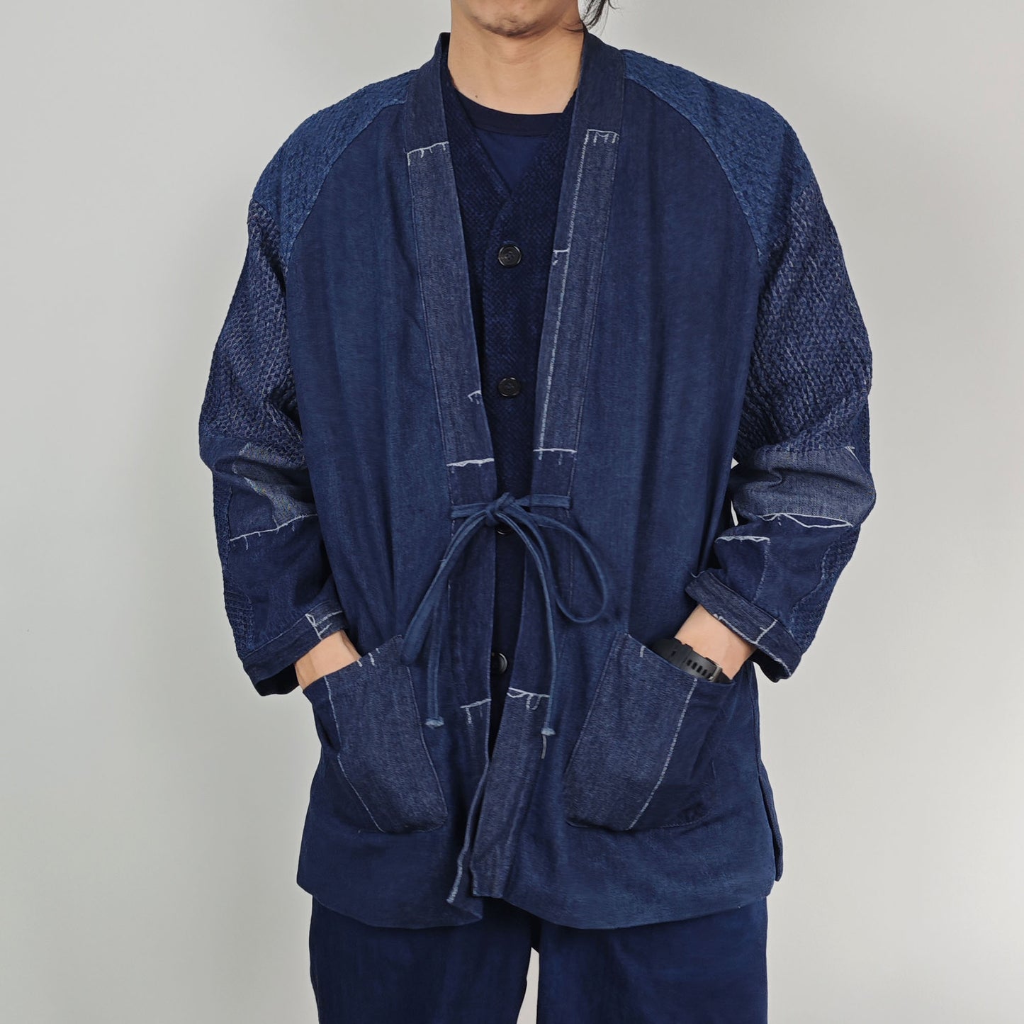 Denim Kimono Winter Denim kimono Patchwork Denim Kimono kimono with fleece winter warm Kimono men's Denim Kimono size M