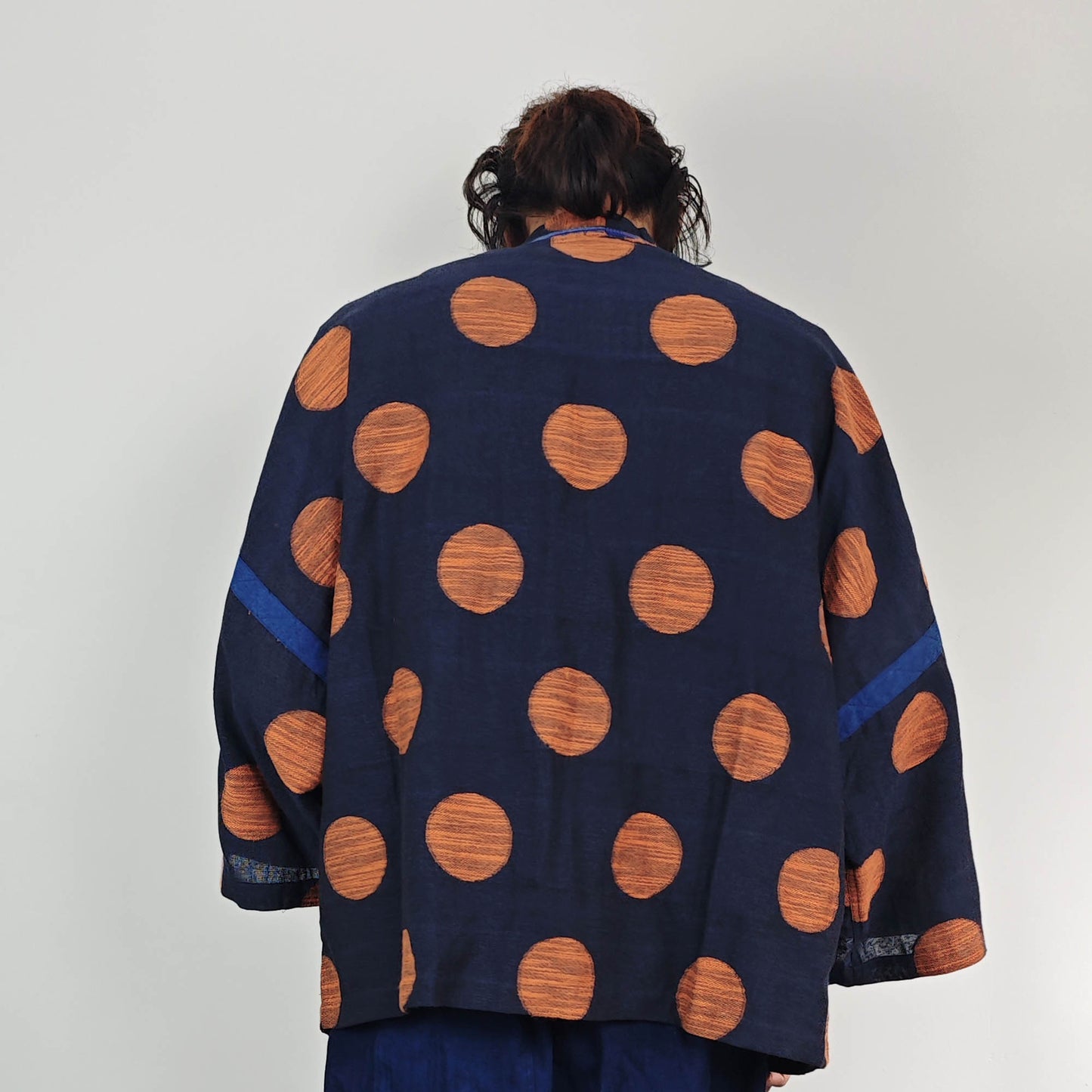 Indigo blue dye Cotton Polka dots Kimono light weight kimono Indigo kimono orange polka dot blue kimono shirt summer kimono shirt loose fit