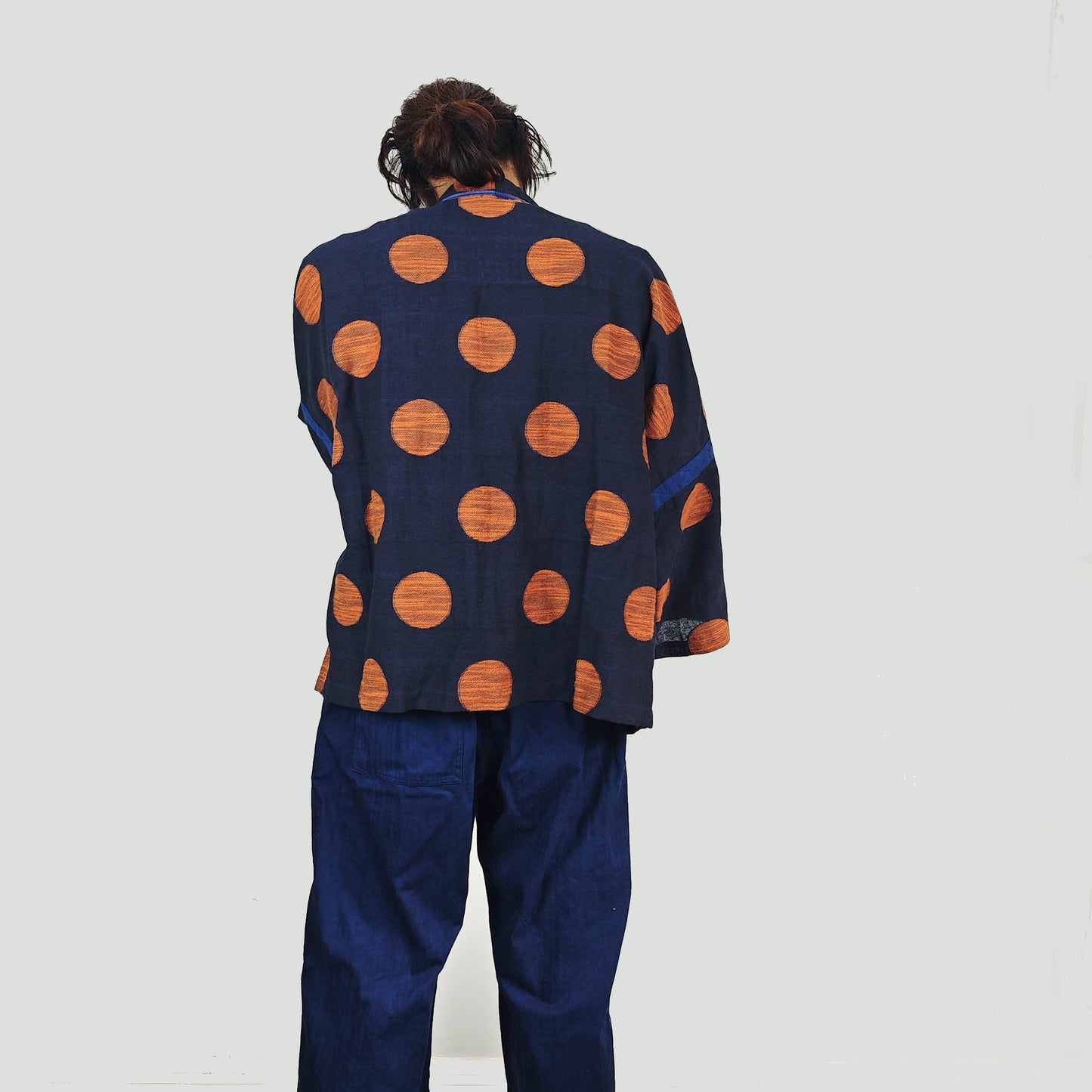 Indigo blue dye Cotton Polka dots Kimono light weight kimono Indigo kimono orange polka dot blue kimono shirt summer kimono shirt loose fit