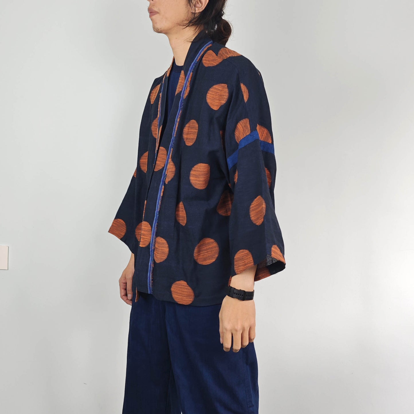 Indigo blue dye Cotton Polka dots Kimono light weight kimono Indigo kimono orange polka dot blue kimono shirt summer kimono shirt loose fit