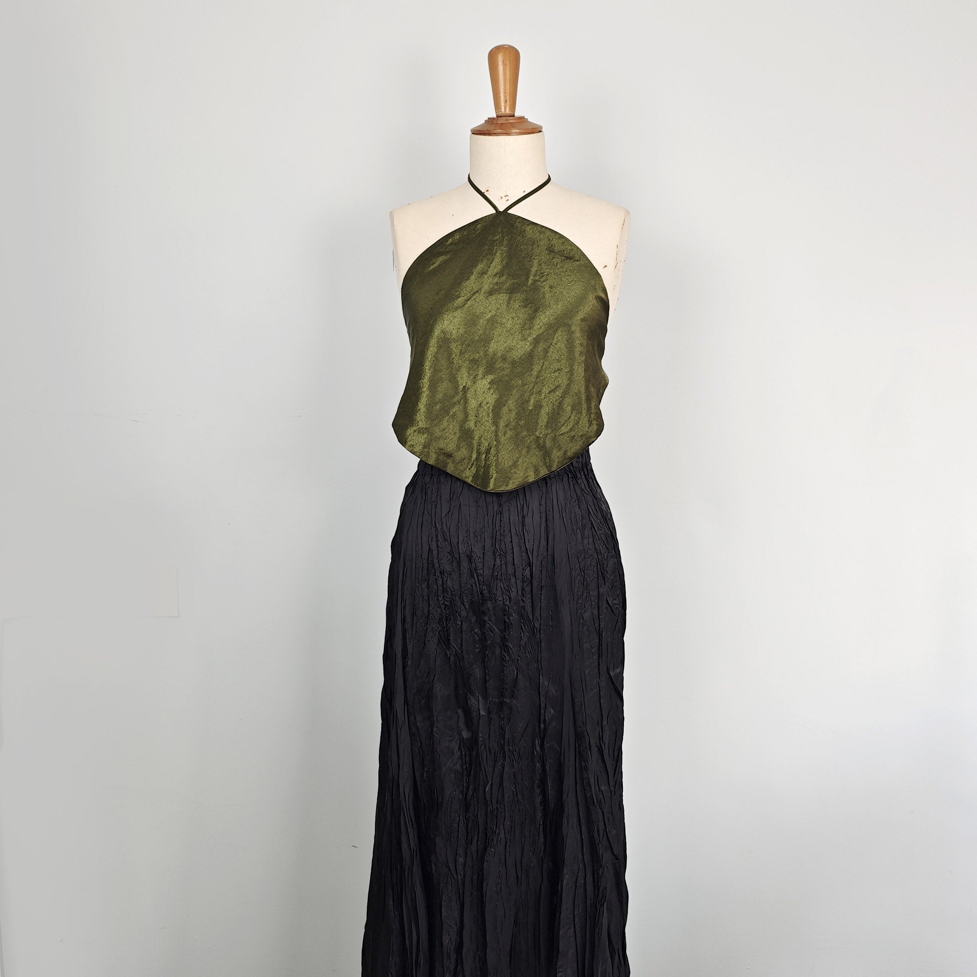 Chinese hanfu inner camisole with draw string Oriental Style Black and geen traditional Chinese camisole  Neza Studio