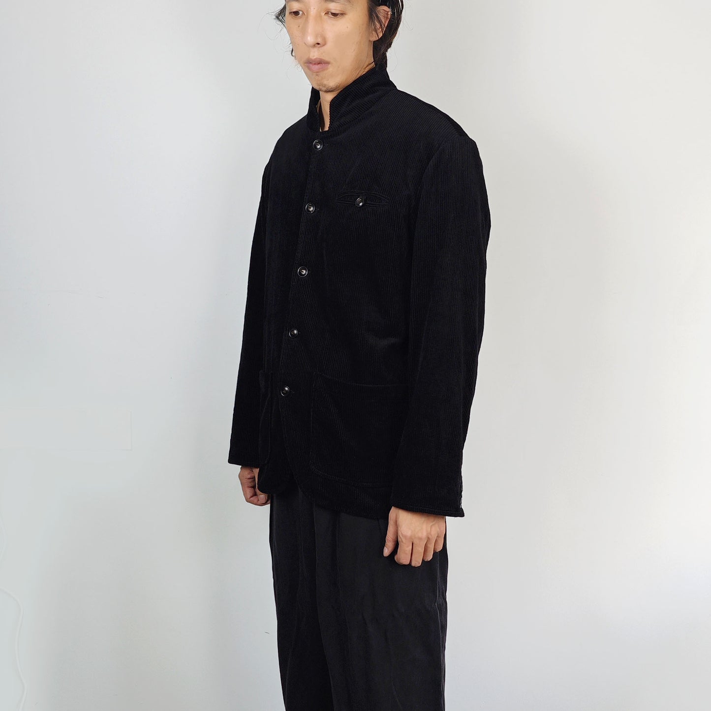 Retro French Work Jacket Thick Japanese Sashiko Fabric Unisex Tailored Jacket corduroy Black Jacket Tailor made Fitted Jacket Workwear