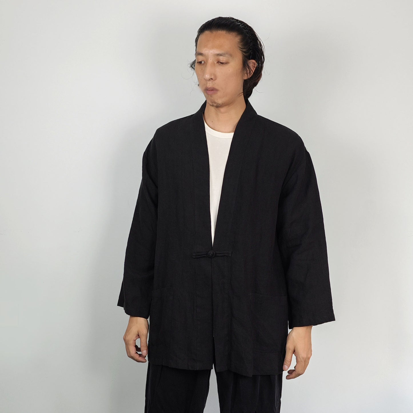 Linen Kimono Black linen Kimono Jacket Linen Kimono Top Unisex Black Hanfu Jacket Black Linen Kimono Shirt Kimono linen cardigan hanfu top