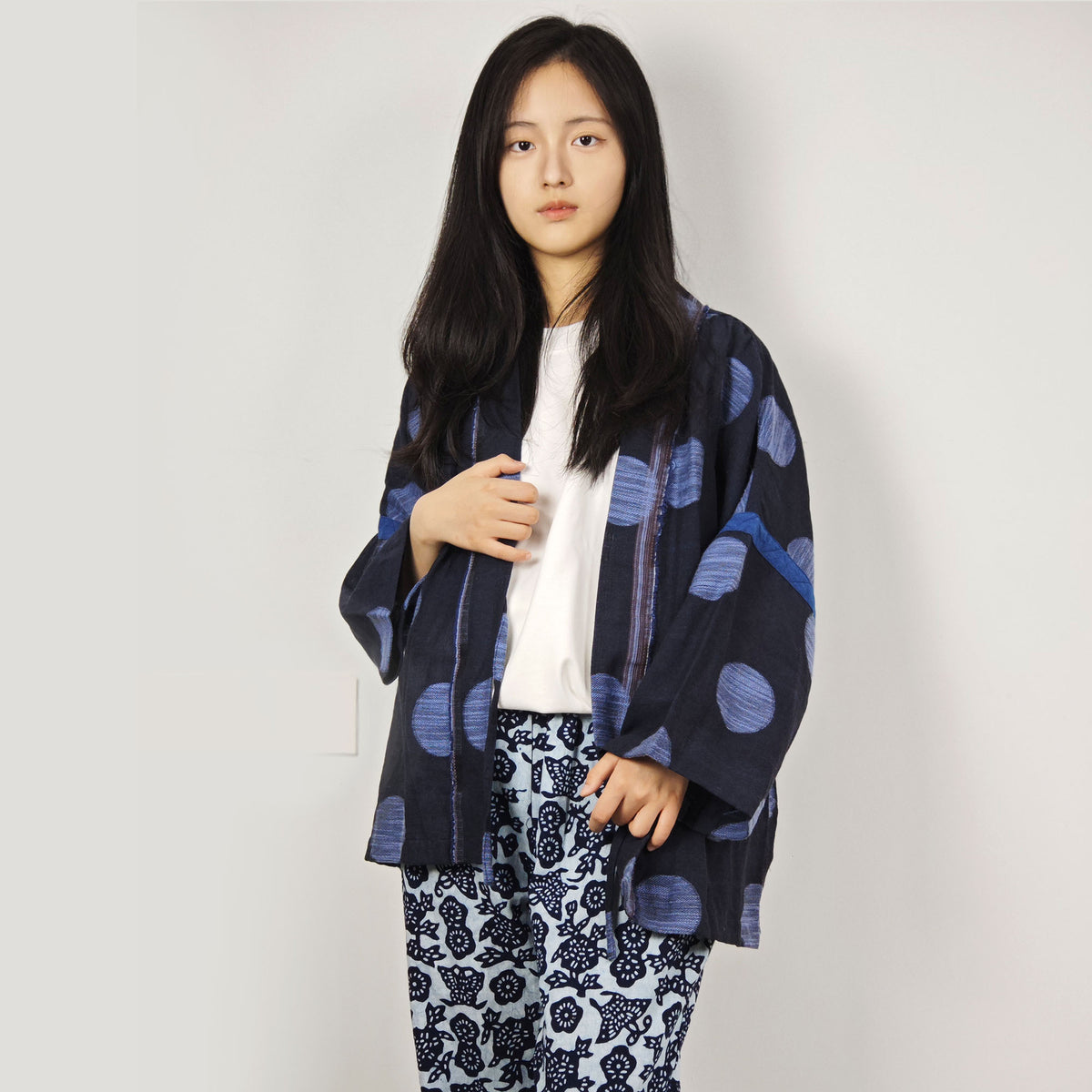 Indigo blue dye Cotton Polka dots Kimono light weight kimono Indigo kimono polka dot blue kimono shirt summer kimono blouse loose fit