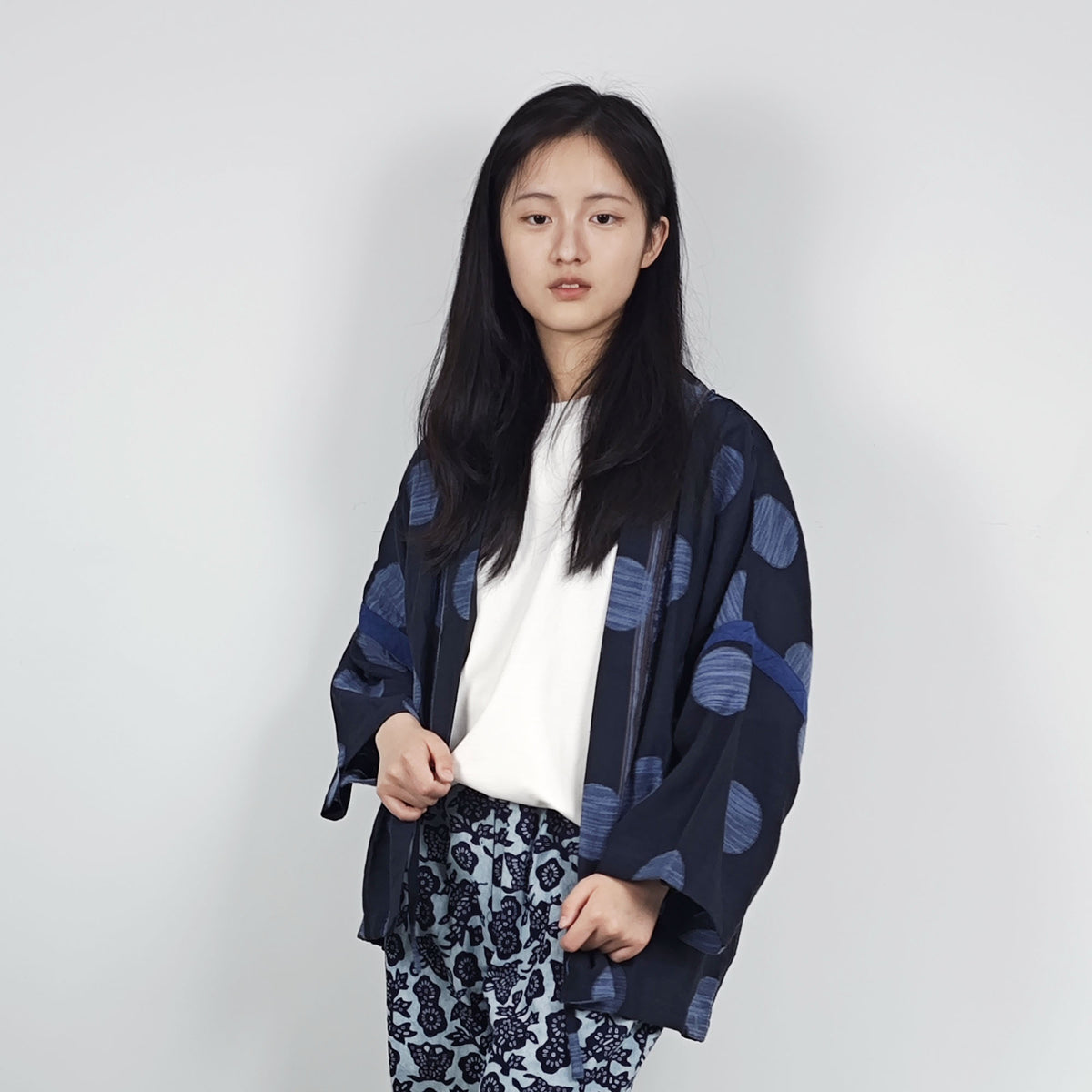 Indigo blue dye Cotton Polka dots Kimono light weight kimono Indigo kimono polka dot blue kimono shirt summer kimono blouse loose fit