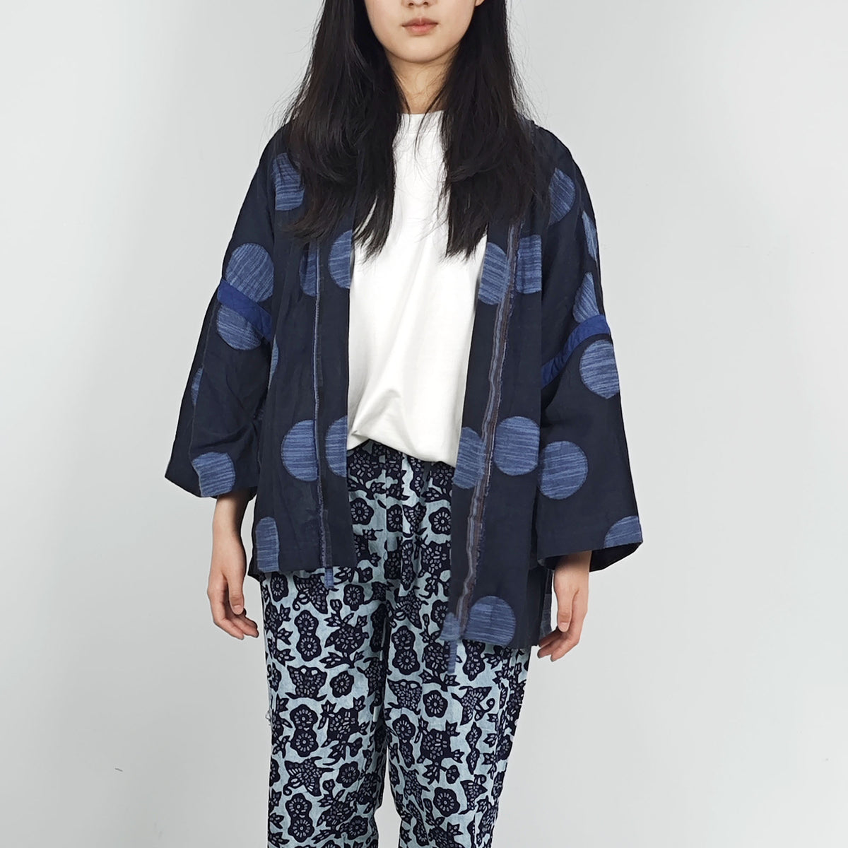 Indigo blue dye Cotton Polka dots Kimono light weight kimono Indigo kimono polka dot blue kimono shirt summer kimono blouse loose fit