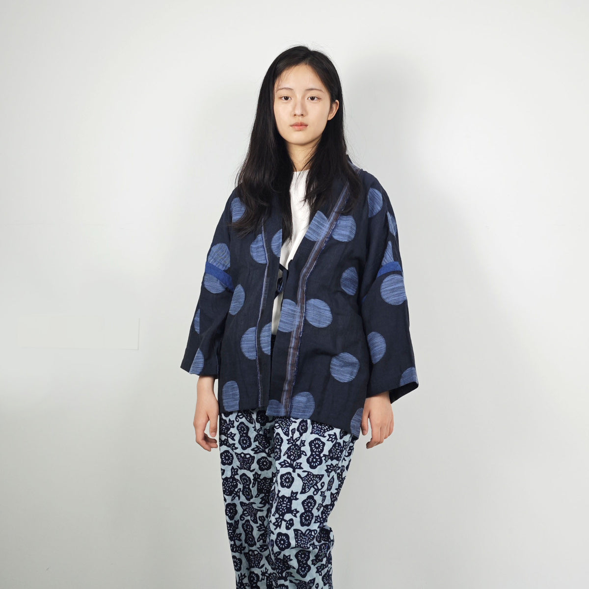 Indigo blue dye Cotton Polka dots Kimono light weight kimono Indigo kimono polka dot blue kimono shirt summer kimono blouse loose fit