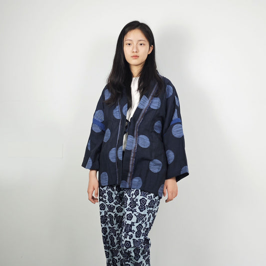 Indigo blue dye Cotton Polka dots Kimono light weight kimono Indigo kimono polka dot blue kimono shirt summer kimono blouse loose fit