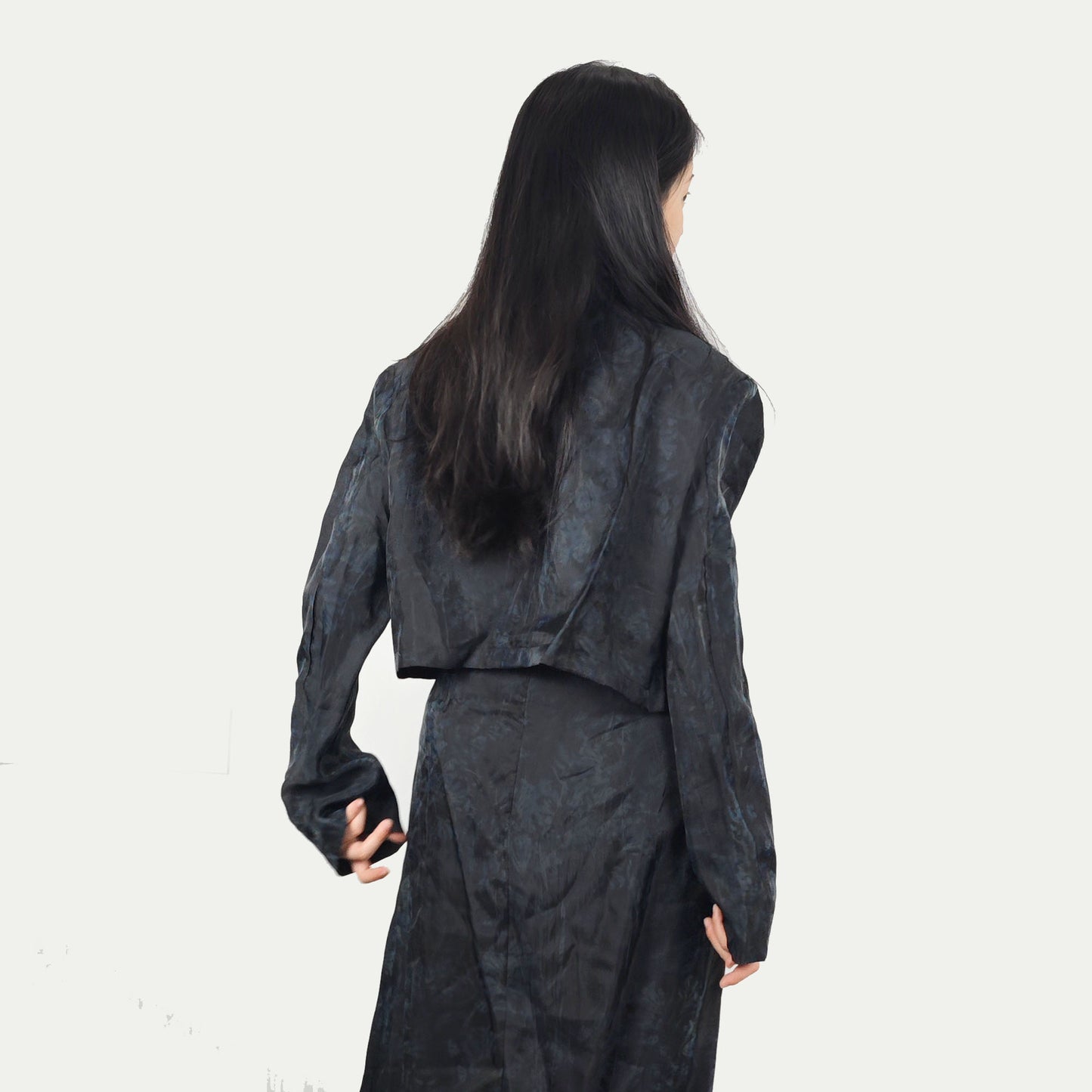 Tencel Tang suit style set crop top + slit skirt loose fit crop top tang suit style jacket Cheongsam jacket