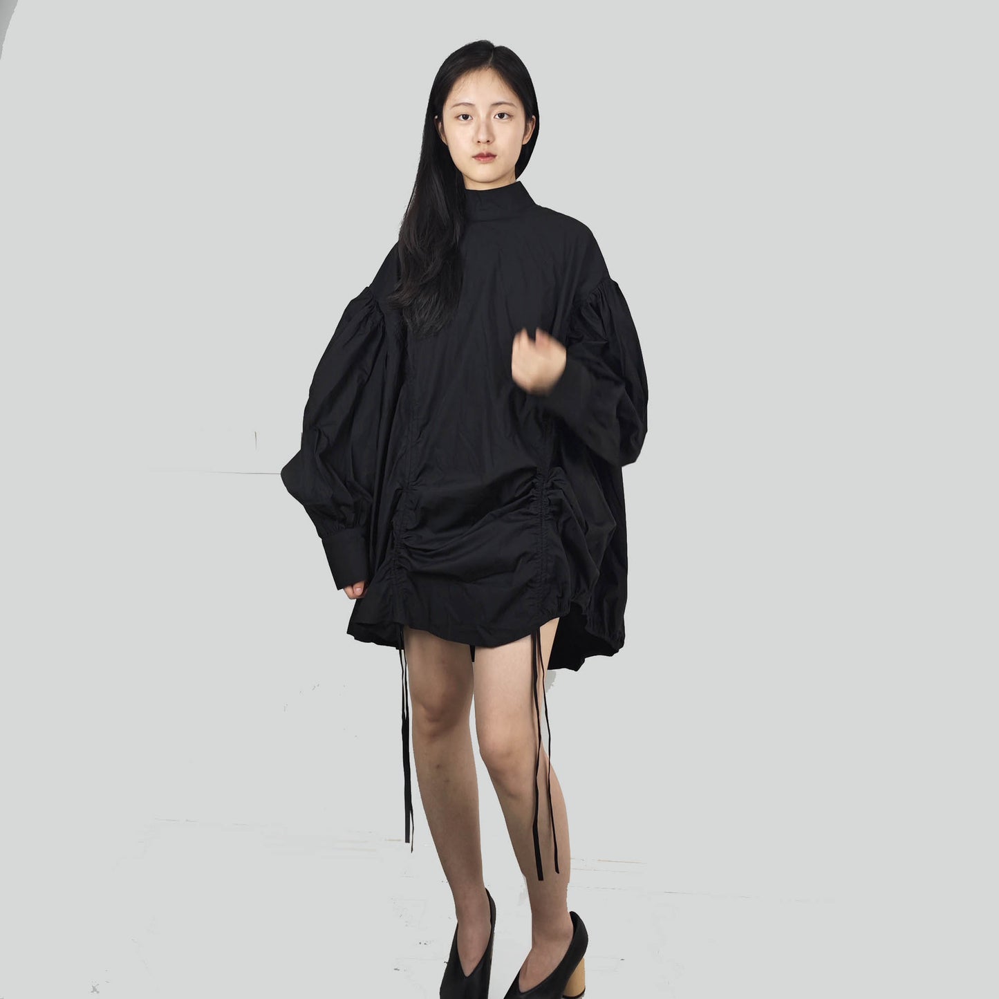 Large Volume cotton shirt with drawstring bubble sleeves cotton shirt extra large volume shirt lattern sleeves blouse over size shirt