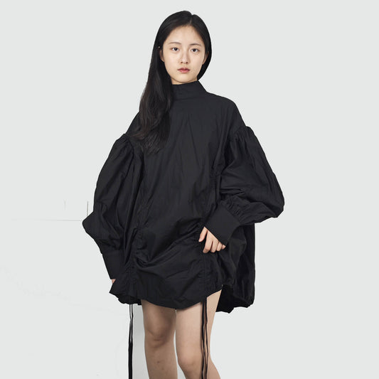 Large Volume cotton shirt with drawstring bubble sleeves cotton shirt extra large volume shirt lattern sleeves blouse over size shirt