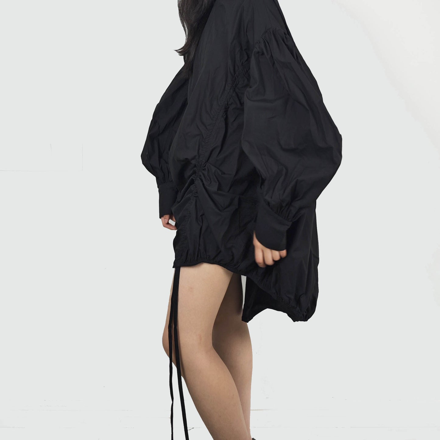 Large Volume cotton shirt with drawstring bubble sleeves cotton shirt extra large volume shirt lattern sleeves blouse over size shirt